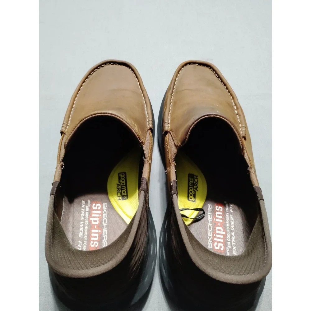 Skechers Goga Mat Arch Slip-Ins‎ Shoes Men 11 WIDE Brown Air Cooled Memory Foam